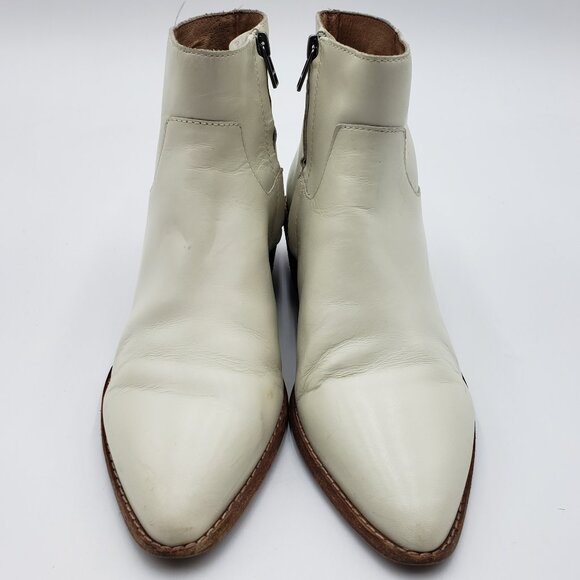 Madewell Charley Leather Boots 7 Womens Block Heel Ankle Booties Cream - Picture 3 of 9